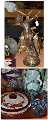 Lot 185 - A spelter figure after Moreau, glass fishes and two baskets, Beswick ashtray etc