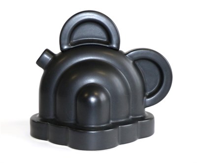 Lot 617 - Ettore Sottsass (Austrian, 1917-2007): A Teapot and Cover, matt black glaze, moulded mark...