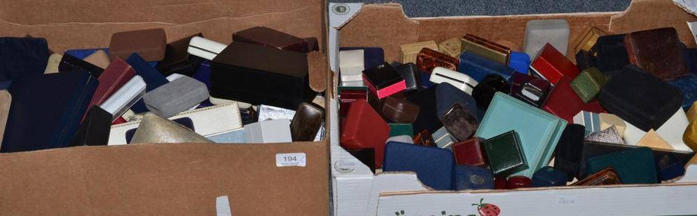 Lot 194 - Two boxes of jewellery and watch presentation boxes, cases and pouches, from circa 1900 onwards