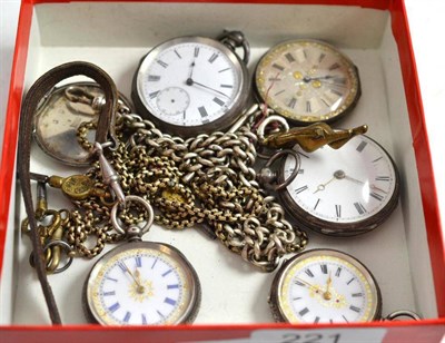 Lot 221 - Five lady's fob watches, stamped '935' and watch chains