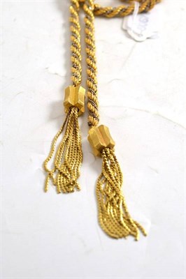 Lot 225 - A hollow rope chain of tassel form, stamped 18ct gold