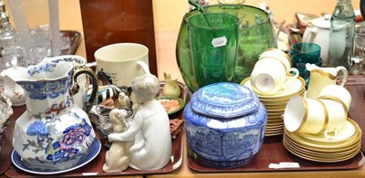 Lot 243 - Two trays including Ringtons tea caddy, Masons decorative jug, Lladro figure, Rose tea set, etc