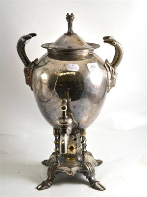 Lot 252 - Silver plated samovar with hoof feet