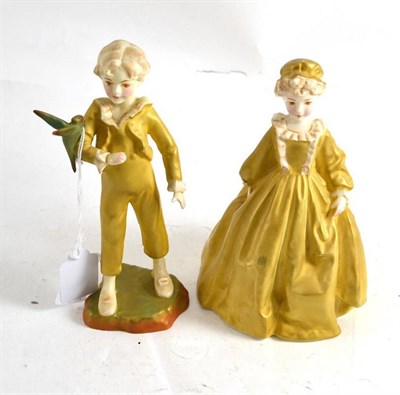 Lot 273 - Two Royal Worcester figures, modelled by F.G.Doughty, ";Parakeet"; and ";Grandmothers Dress"; (2)