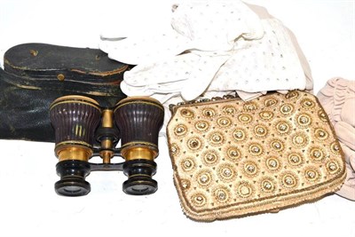 Lot 293 - Pair of opera glasses (cased), evening bag and assorted ladies gloves