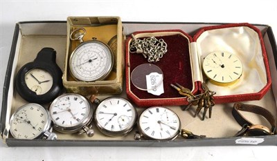 Lot 305 - Three silver pocket watches, cylinder watch movement, steel pocket watch, plated pocket watch,...