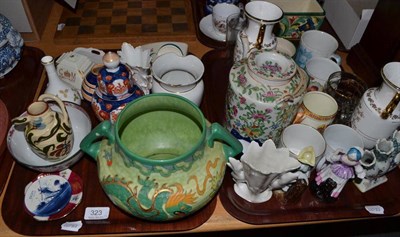 Lot 323 - A collection of ceramics including a Charlotte Rhead bowl, Poole pottery, Cantonese kettle etc