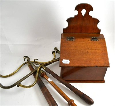 Lot 325 - A 19th century mahogany candle box and three wig holders