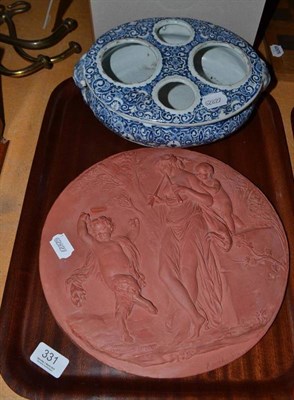 Lot 331 - Circular plaque moulded with a Neo-Classical scene after Bouchardon and a 19th century tin...