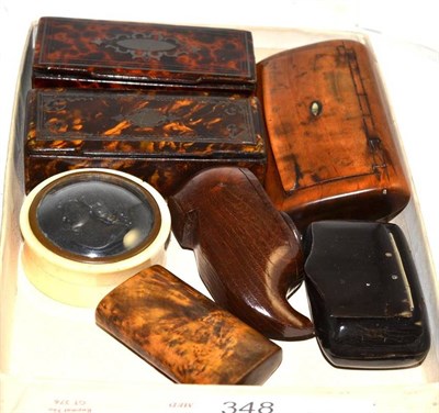 Lot 348 - Six assorted 19th century and later snuff boxes and a 19th century ivory circular box