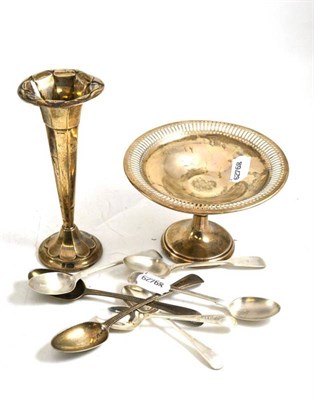 Lot 367 - A silver trumpet vase, pierced tazza and assorted silver flatware