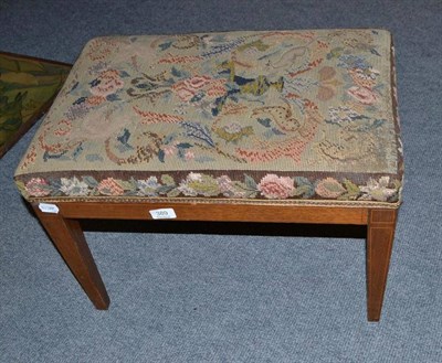 Lot 389 - Edwardian mahogany rectangular stool with needlework seat