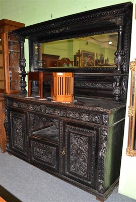 Lot 394 - Late Victorian ebonised mirror back sideboard