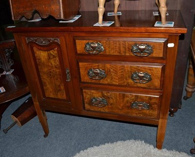 Lot 408 - Late Victorian walnut cabinet fitted with three drawers and a cupboard