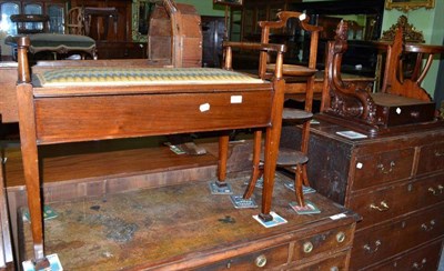 Lot 434 - Edwardian mahogany music seat, three tier poker work cake stand and a carved wall bracket...