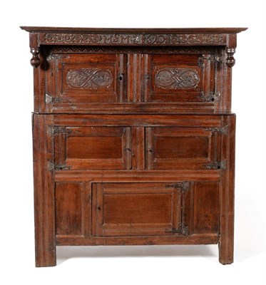 Lot 844 - A 17th Century Joined Oak Press Cupboard, North Lancashire Newby Bridge area, carved with...