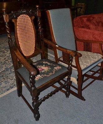 Lot 442 - Edwardian mahogany rocking chair and a Victorian oak armchair