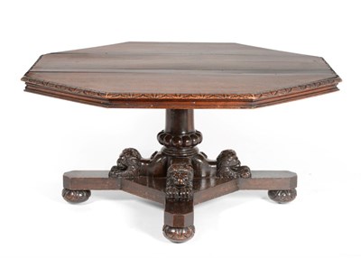 Lot 846 - An Impressive Victorian Carved Oak Octagonal Shape Centre Table, circa 1850, with a leaf carved...