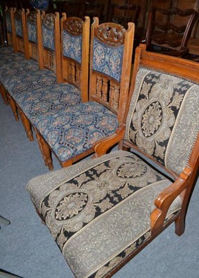 Lot 453 - A set of six oak dining chairs, a pair of Victorian mahogany dining chairs and an oak nursing chair