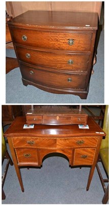 Lot 462 - Mahogany serpentine fronted kneehole dressing table and a mahogany three drawer bow fronted chest