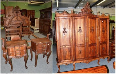 Lot 467 - Louis XVI style four door wardrobe with carved pediment, matching bedstead, pair of bedside...