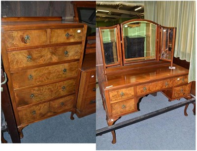 Lot 478 - Walnut six drawer straight fronted chest of drawers and a matching knee hole dressing table