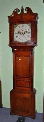 Lot 490 - 19th century oak and mahogany crossbanded longcase clock with painted dial