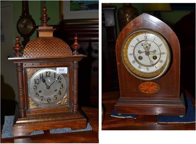 Lot 505 - A striking mantel clock and an inlaid striking mantel clock