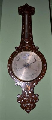 Lot 512 - Rosewood and mother of pearl inlaid barometer with silvered dial, D Cattaneo & Co, Leeds