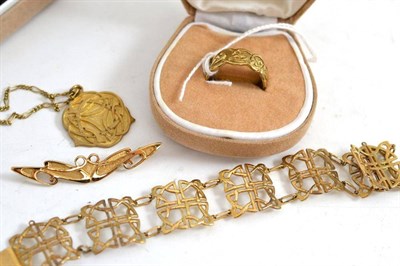 Lot 3 - A ring, bracelet, brooch and pendant on chain, 'Celtic Gold', made on the Isle of Man