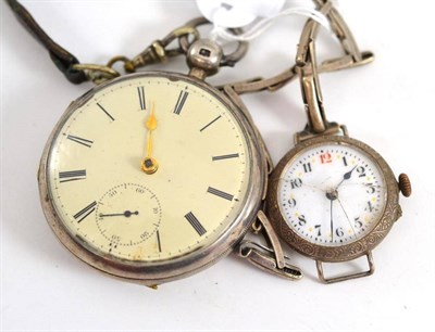 Lot 30 - A silver pocket watch and a lady's wristwatch stamped '925' (2)