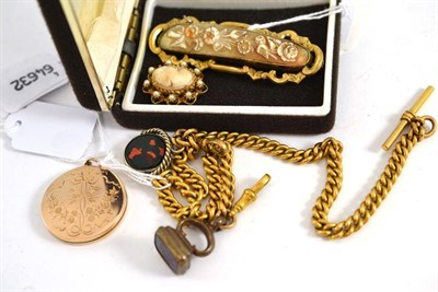 Lot 35 - Fob chain, seals, locket, brooch and other