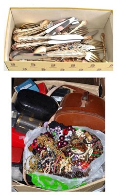Lot 36 - A large box of costume jewellery, watches, plate etc
