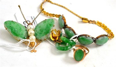 Lot 53 - Oriental gold butterfly ring, earrings and a bracelet