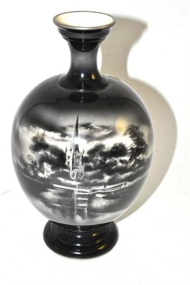 Lot 61 - A Royal Worcester vase with two titled scenes 'A Warwickshire Cottage' and 'Lock Stratford-on-Avon'