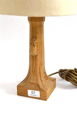 Lot 67 - A Robert ";Mouseman"; Thompson oak table lamp with carved mouse signature