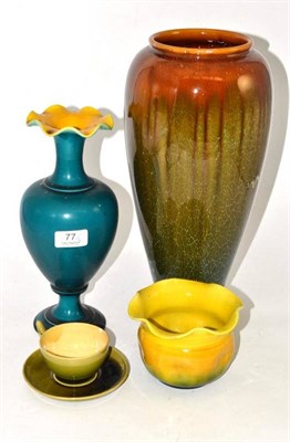 Lot 77 - A large Linthorpe pottery vase shape numbered '192', another '2127', a tea cup and saucer...