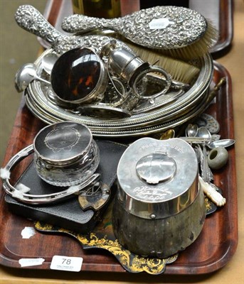 Lot 78 - Three micro mosaic picture frames, assorted silver including two trinket boxes, a plated hoof...