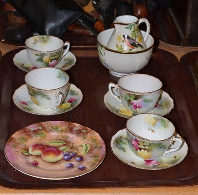 Lot 83 - A set of four Royal Worcester cups and saucers, Royal Worcester fruit pattern plate signed Freeman