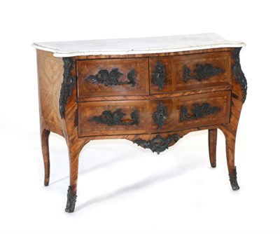 Lot 954 - A Louis XV Kingwood and Rosewood Three Drawer Commode, late 18th century, with a grey and white...