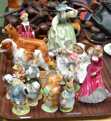 Lot 84 - A collection of assorted Royal Doulton, Royal Albert and other figures including Beatrix Potter...