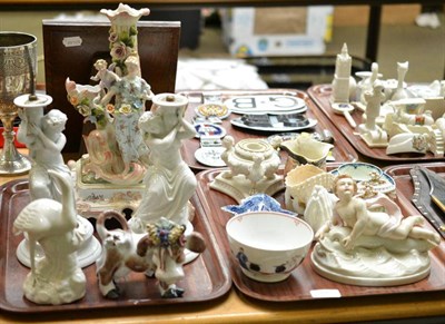 Lot 87 - A collection of English and Continental pottery and porcelain including a pair of Dresden lamp...