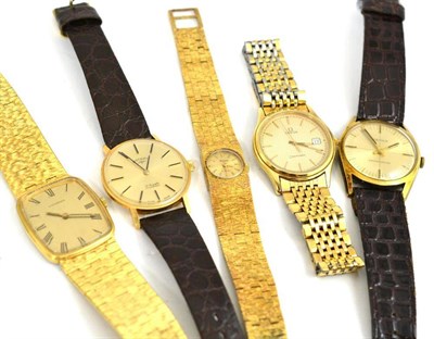 Lot 105 - An Omega Seamaster quartz watch, four other wristwatches etc