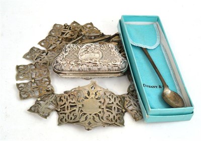 Lot 108 - A silver purse, plated belt and a Tiffany & Co sterling spoon