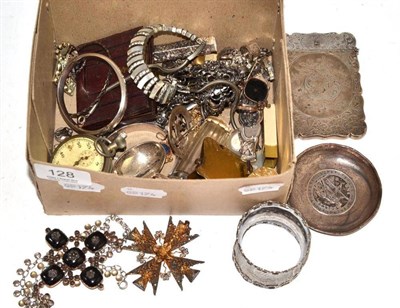 Lot 128 - A silver card case (a.f.), assorted costume jewellery, a silver caddy spoon etc