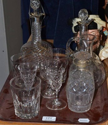 Lot 171 - Two silver mounted decanters and a small quantity of glass