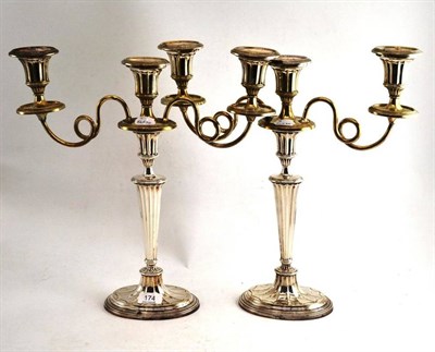 Lot 174 - Pair of three light plated candelabra with sconces