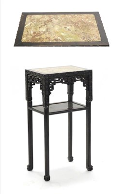 Lot 988 - A Chinese Huanghuali Marble Top Two-Tier Side Table, 19th century, the decorative pierced...