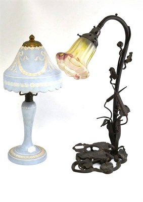 Lot 187 - Bullrush lamp and a blue glass lamp