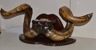 Lot 192 - An Argyll and Sutherland mahogany mounted rams horn trophy